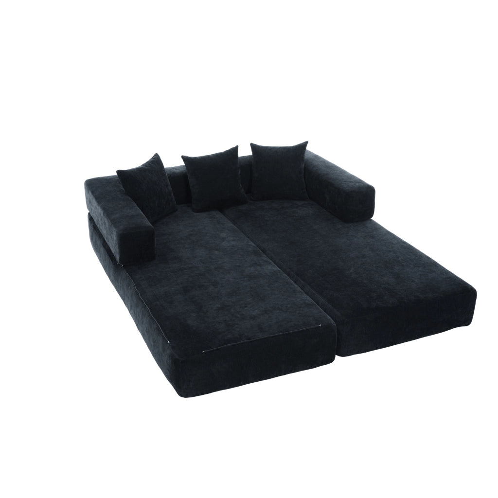 Divano modulare con tasche laterali in chenille nero
