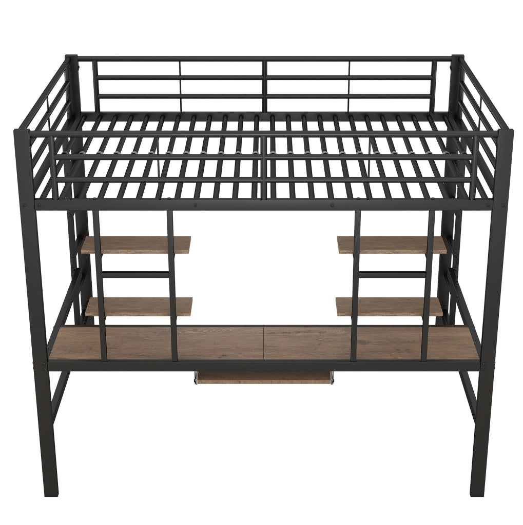 Letto a soppalco 140x200 cm con scrivania e librerie in metallo e MDF nero