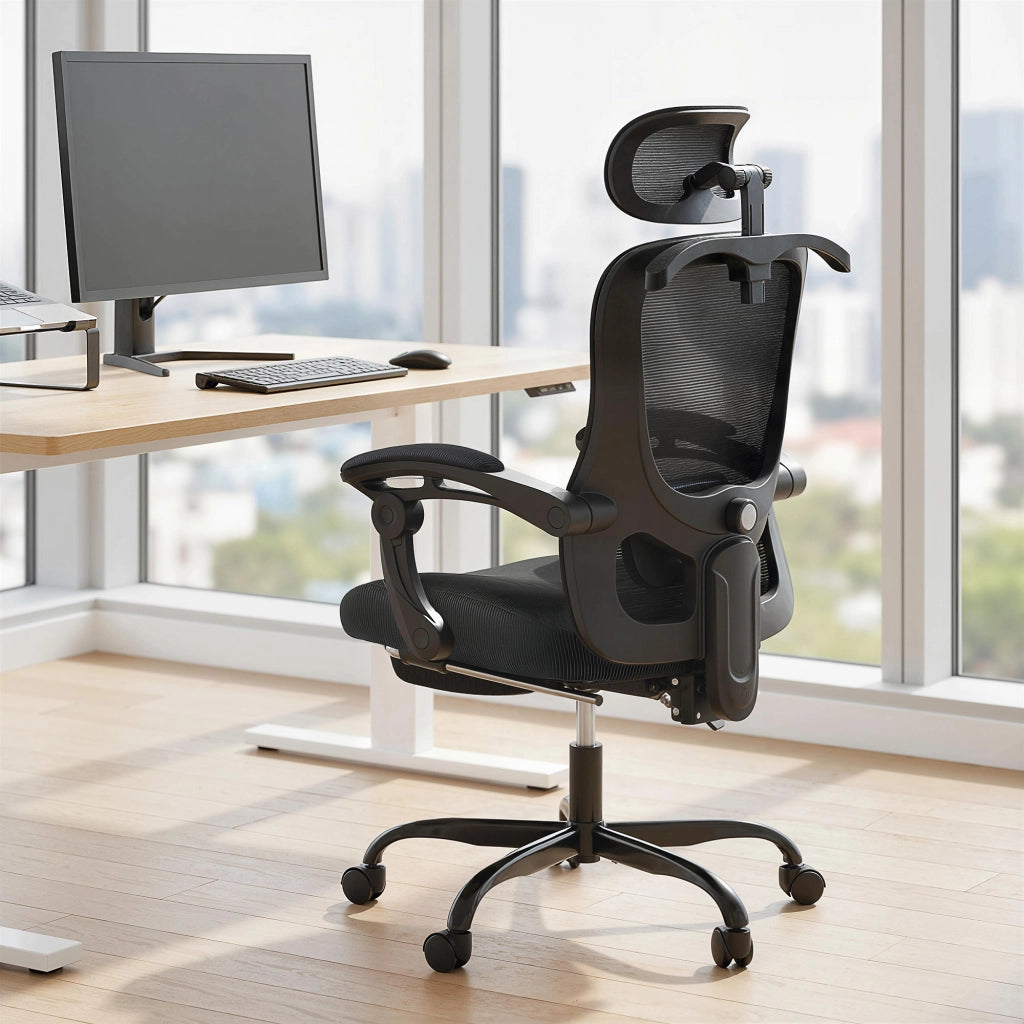 Sedia da ufficio ergonomica con rete ¨C Zephmum ¨C 64x64x124 cm, nero