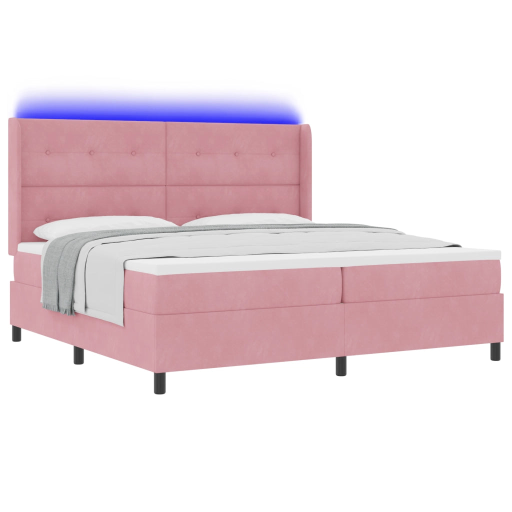 Letto a Molle con Materasso e LED Rosa 200x200 cm Velluto