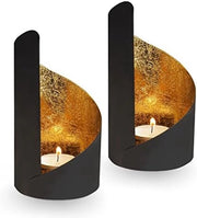 Set di 2 supporti di candela in cera con decorazioni in oro