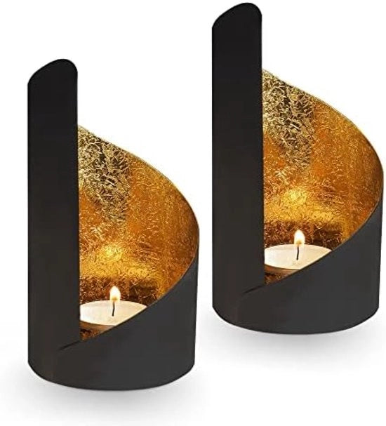 Set di 2 supporti di candela in cera con decorazioni in oro