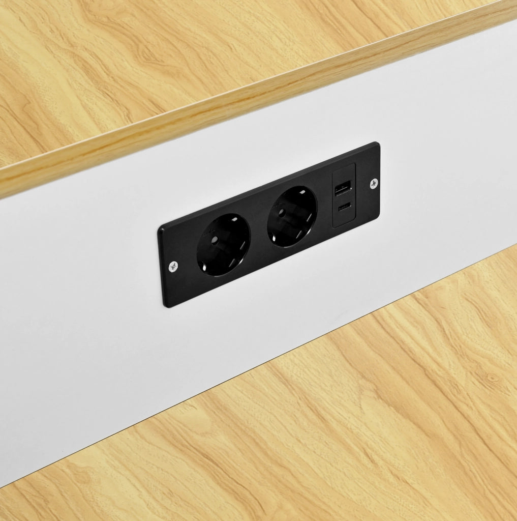 Isola cucina con tavolo estraibile, LED e prese USB, bianca