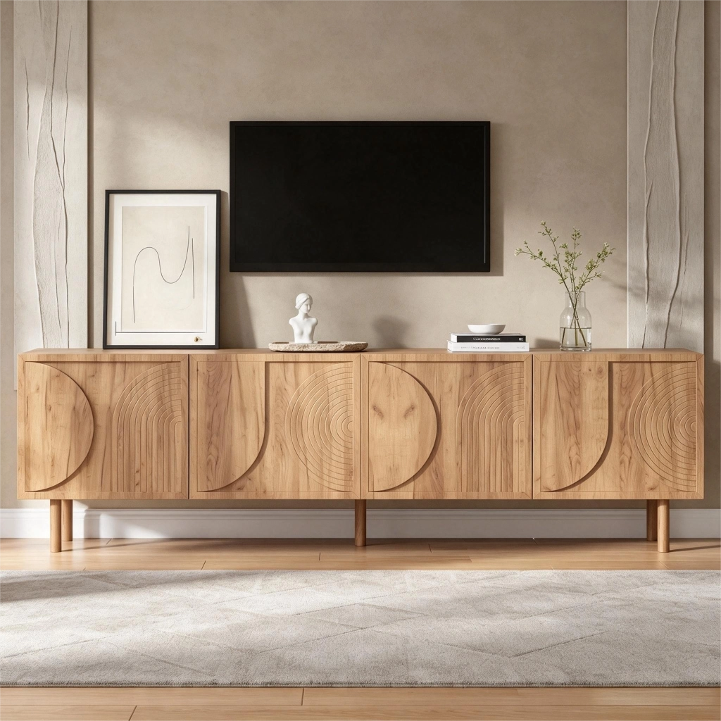 MOBILE TV 180 cm effetto legno 4 ante 2 vani per TV fino a 75 pollici