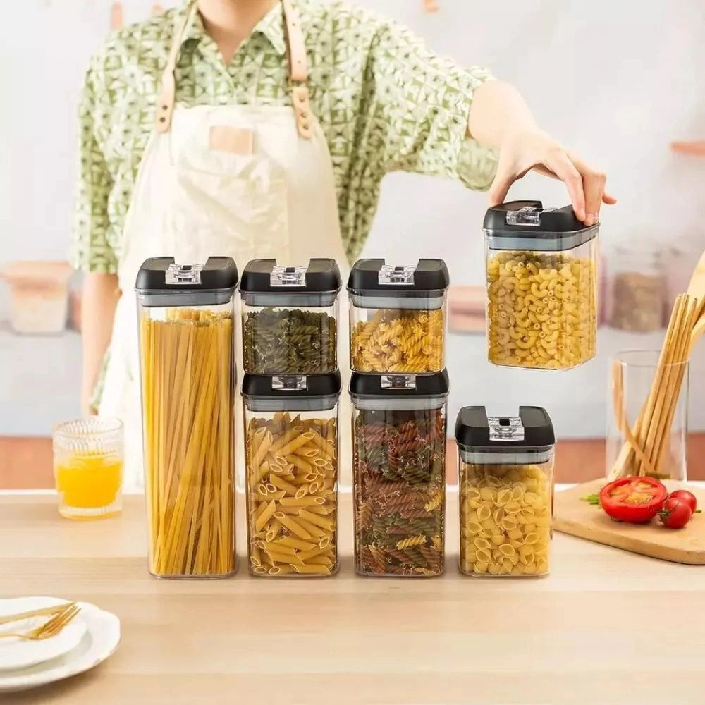 Trade Shop - Contenitori Ermetici Sottovuoto Per Alimenti Cucina Pasta Barattoli 7 Pezzi Porta Biscotti -