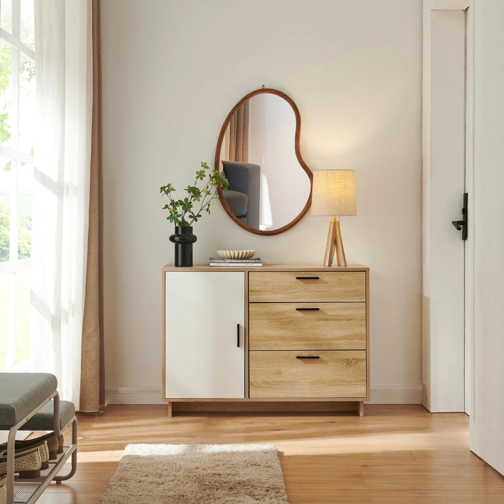 Comò Kenta con Ante e Cassetti Cassettiera Multiuso 100x35x72 cm Effetto Rovere Sonoma / Bianco [en.casa]
