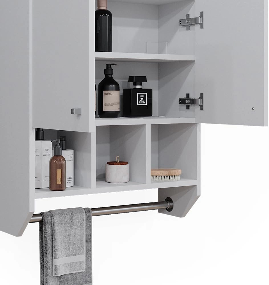 Mobile bagno Fynn, Bianco, 59.2 x 70.5 cm Pensile a 2 ante, da parete per la conservazione di accessori da bagno