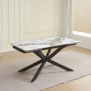 Tavolo allungabile Roxane con piano in ceramica effetto marmo arabesque bianco 160x90x76H