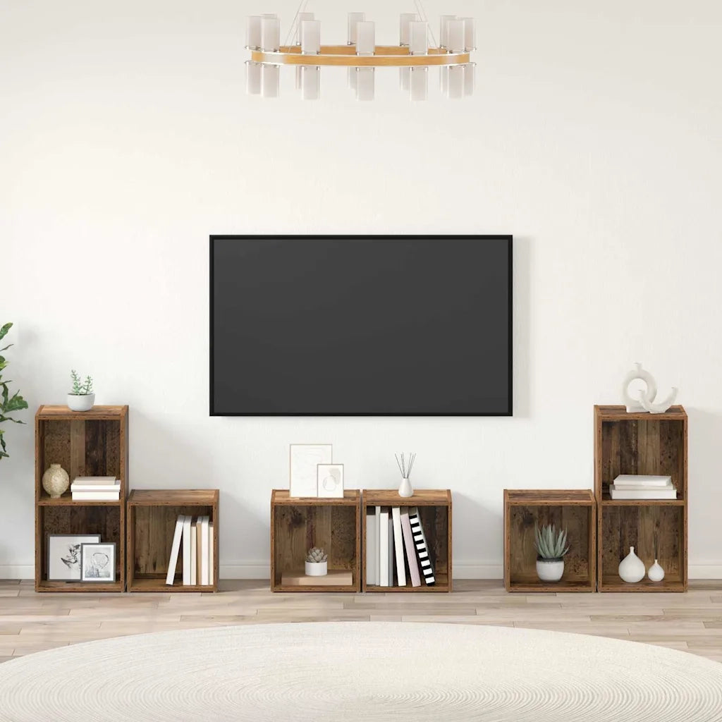 Set mobile TV 6 pz | Armadietto TV | Mobile Porta TV Legno vecchio Legno multistrato