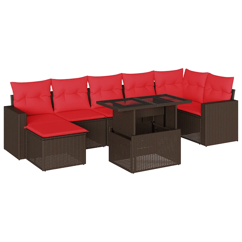 Set Divani da Giardino 8 pz con Cuscini Marrone in Polyrattan 3267434