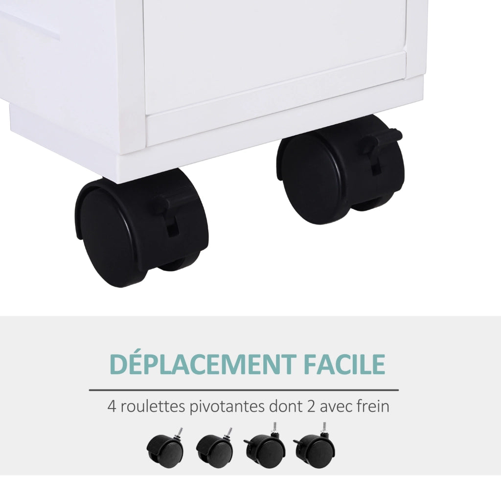 Mobile bagno con cassetti e ruote ¨C zephmum ¨C bianco 16x52x71,5 cm