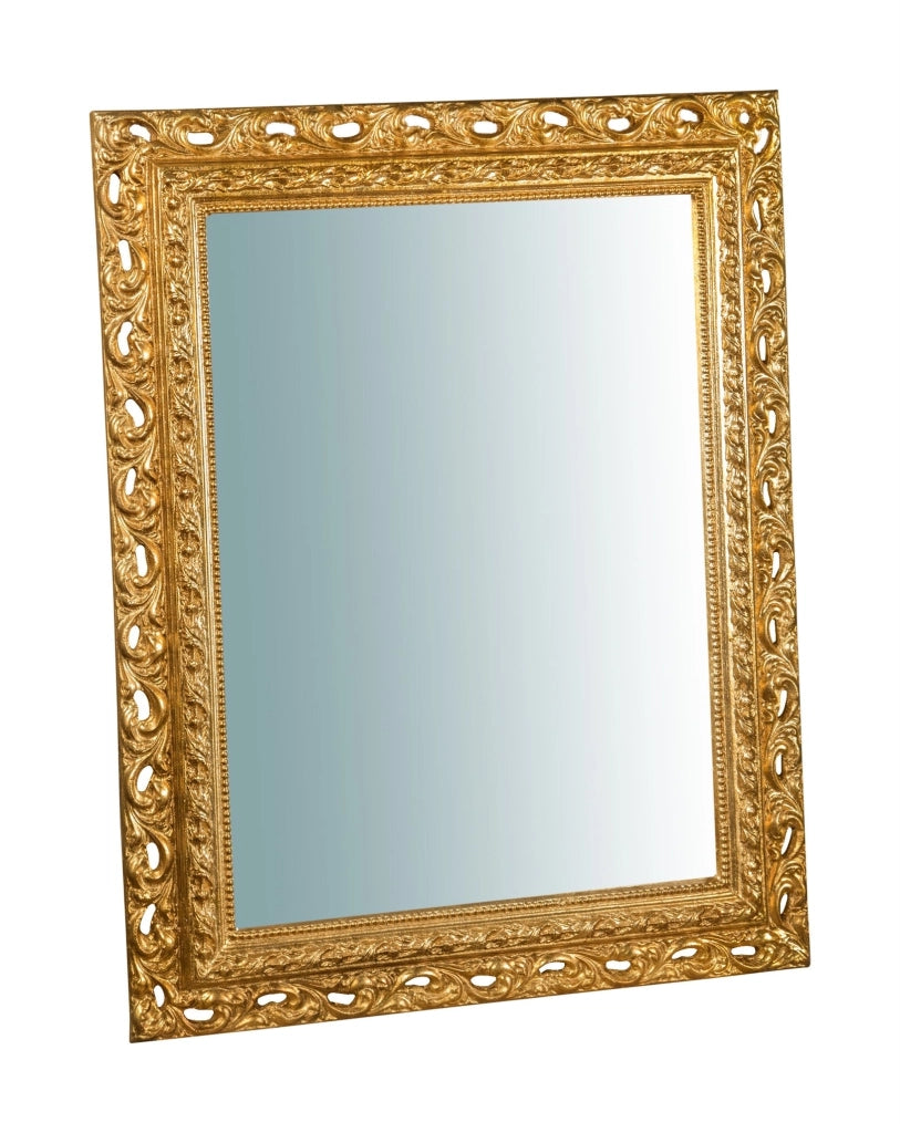 Biscottini SPECCHIERA DA PARETE IN LEGNO FINITURA FOGLIA ORO ANTICATO L70XPR5XH90 cm Made in Italy