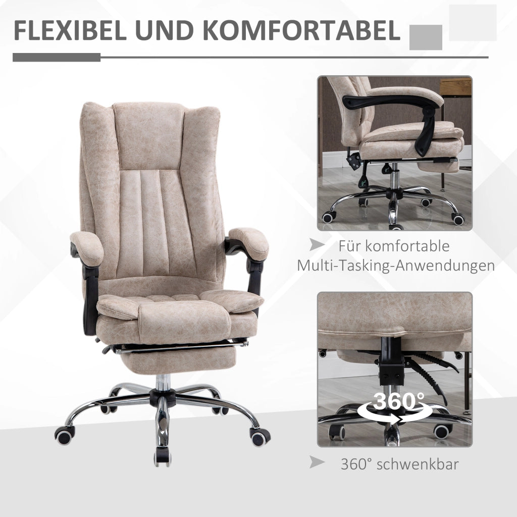 Sedia da ufficio girevole reclinabile con schienale alto poggiapiedi e altezza regolabile in microfibra beige