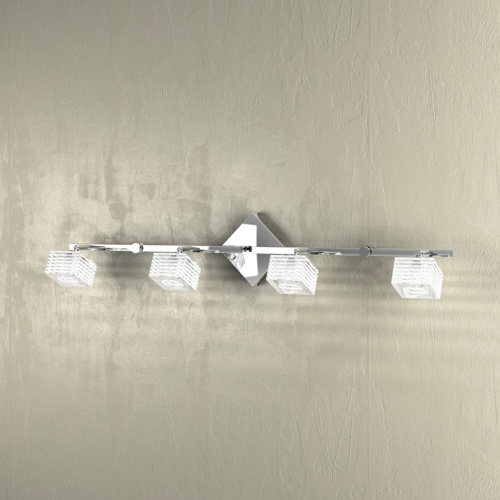 Toplight Applique da parete 4 luci Metropolitan con attacco G9, struttura cromo e vetro lavorato, design moderno 80x10x18cm