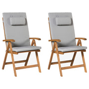 Set di 2 sedie in legno di acacia e cuscini grigio chiaro pieghevoli in stile rustico resistente ai raggi UV