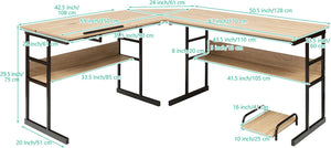 Scrivania Angolare 170 CM, Scrivania ad Angolo per Computer con Piano Inclinabile, Scaffale Inferiore e Supporto per CPU, Scrivania a Forma di L per Ufficio e Studio (Naturale)