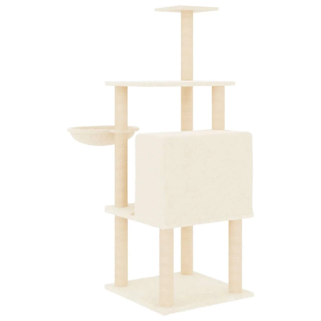 Tiragraffi per gatti torre per arrampicata giocattolo piattaforma per arrampicata con tiragraffi in sisal 132 cm crema 02_0022468