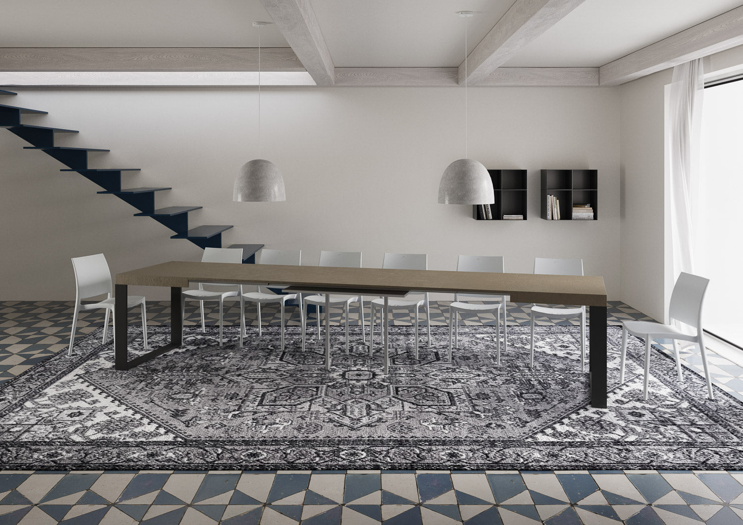 Tavolo Allungabile 120/380x90 cm Tecno Tortora Gambe Antracite