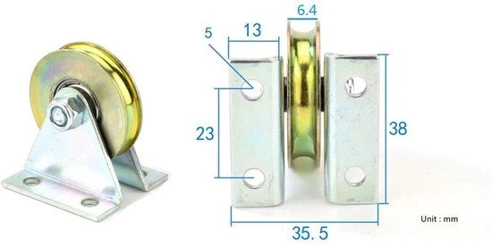 Rullo con gola di accoppiamento per L, diametro 38 mm, ruota pesante in acciaio, supporto di guida per abrasione, rullo per porta scorrevole, rulli con guaina, capacità di carico 100 kg (L-groef)