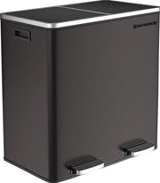 Raccolta Rifiuti – Contenitore per Rifiuti – Due Ceste – 2 x 30 L – Separazione Rifiuti – Acciaio Inossidabile – Nero – 76 x 64 x 42 cm