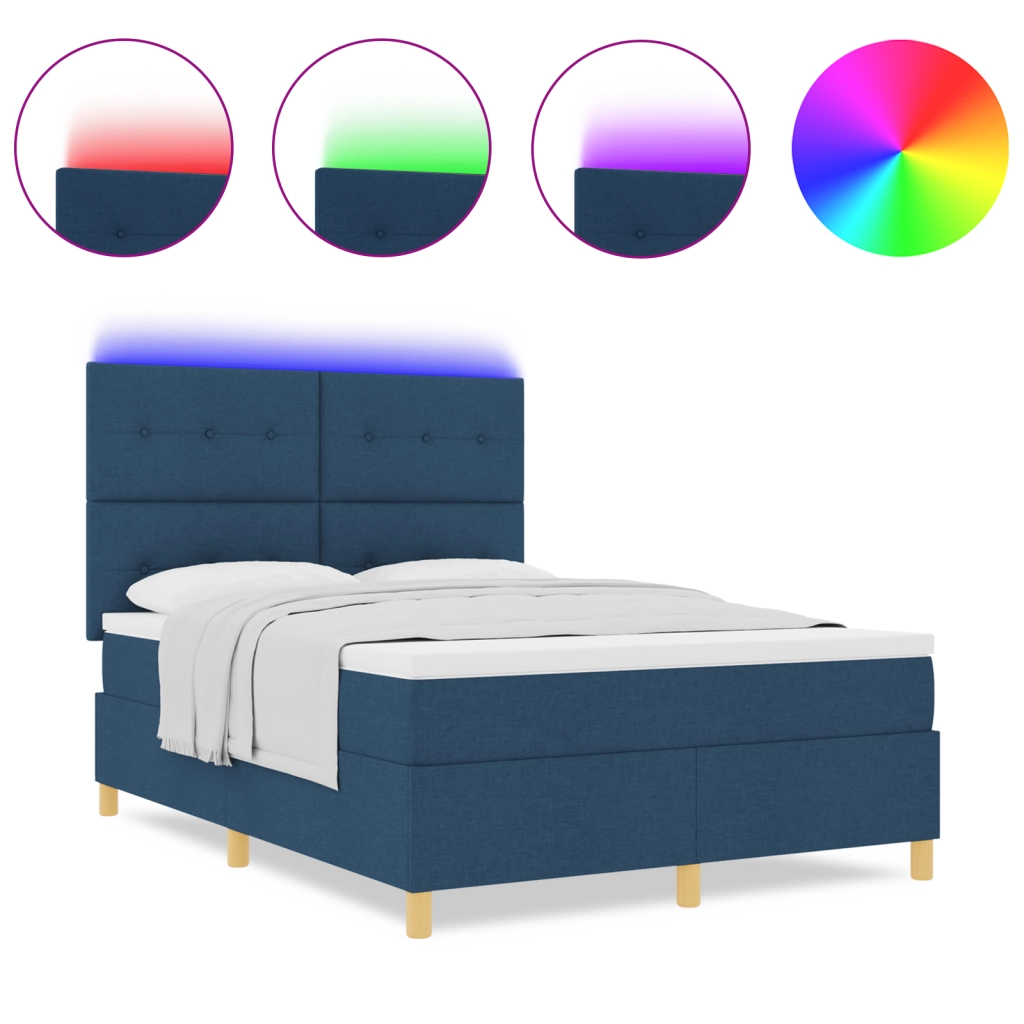 Letto con Rete A Molle e Materasso & LED Blu 160x200 cm Tessuto