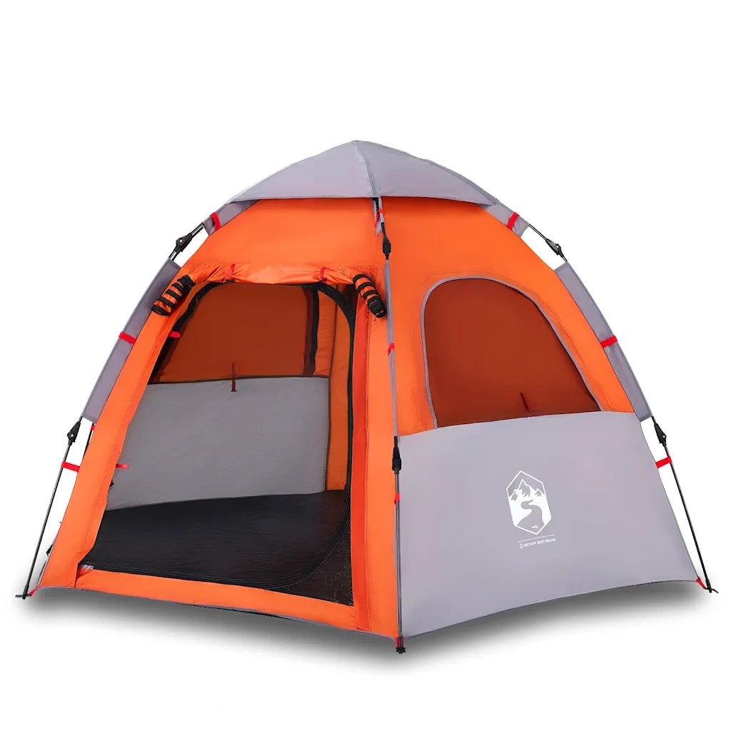 Tenda campeggio | Tenda da campo Cabina 4 Pers. Grigio Arancione Rilascio Rapido