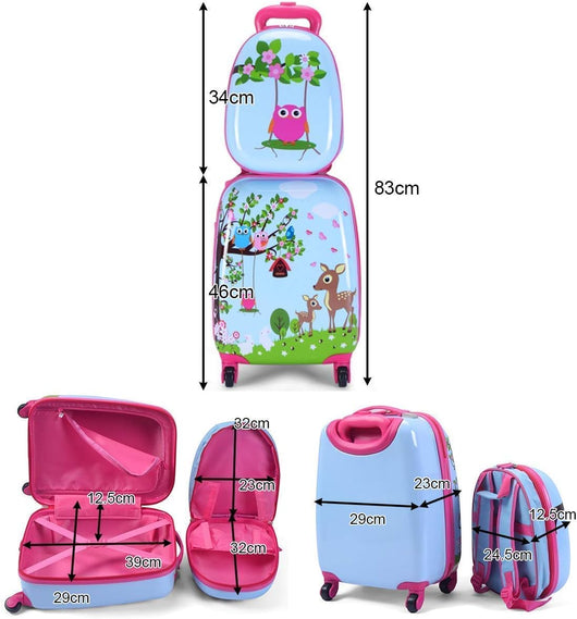 Set di Valigia per Bambini, 16" Valigia+ 12" Zaino, 2 Pezzi, con Ruote Girevoli a 360° e Maniglia Retrattile, Ideale per Viaggiare in Modo Comodo e Divertente (Modello 11)