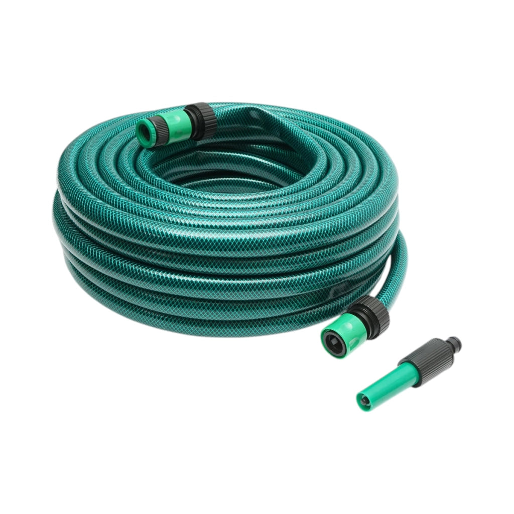 Set tubo da giardino in PVC intrecciato 3/4 pollice – 20 m, con ugello spruzzatore regolabile, connettori e adattatore rubinetto 3/4 pollice – Breckner Germany