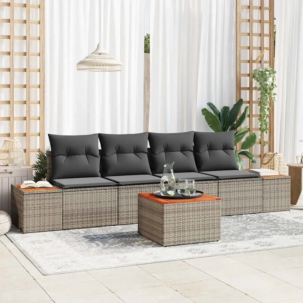 Set Divano da Giardino con cuscino 5 pcs Grigio Poly Rattan 3348020