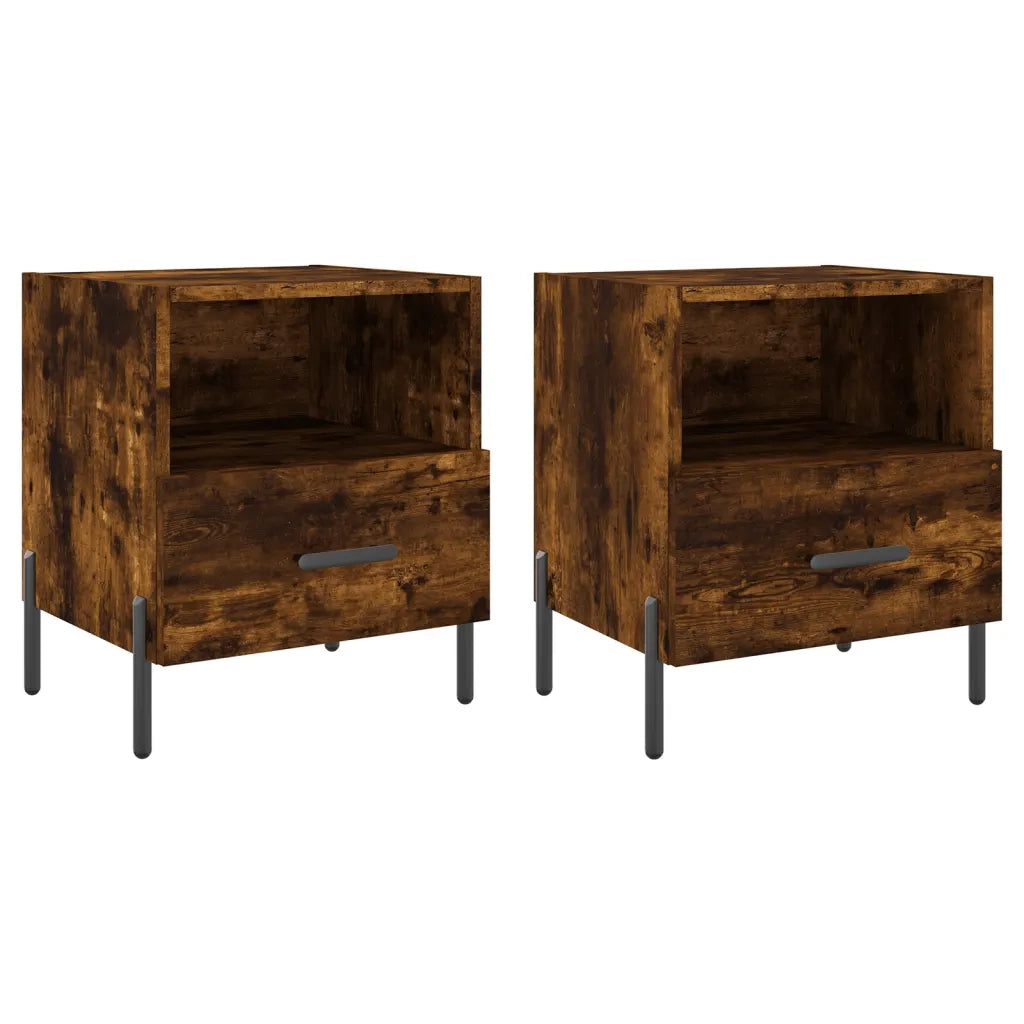 Set di 2 Comodini | Armadio da Notte | Mobiletto da notte Rovere Fumo 40x35x47,5 cm in Legno Multistrato
