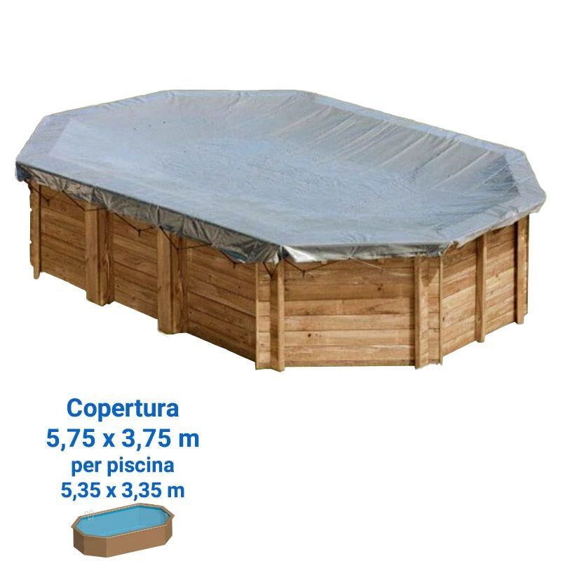 Copertura Invernale in PVC 580 gr/m² per piscine in legno Gre - Copertura Invernale In Pvc 580 Gr/m² Per Piscine In Legno Gre  Copertura Invernale 8,92 X 4,95 M Per Piscina Ottagonale Allungata In Legno Gre 8,52 X Dimensione piscina: 5.35 x 3.35 m