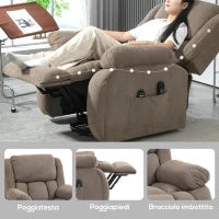 Poltrona Alzapersona Massaggiante e Reclinabile con 2 Tasche e Telecomando, 93x104x105 cm, Marrone Chiaro