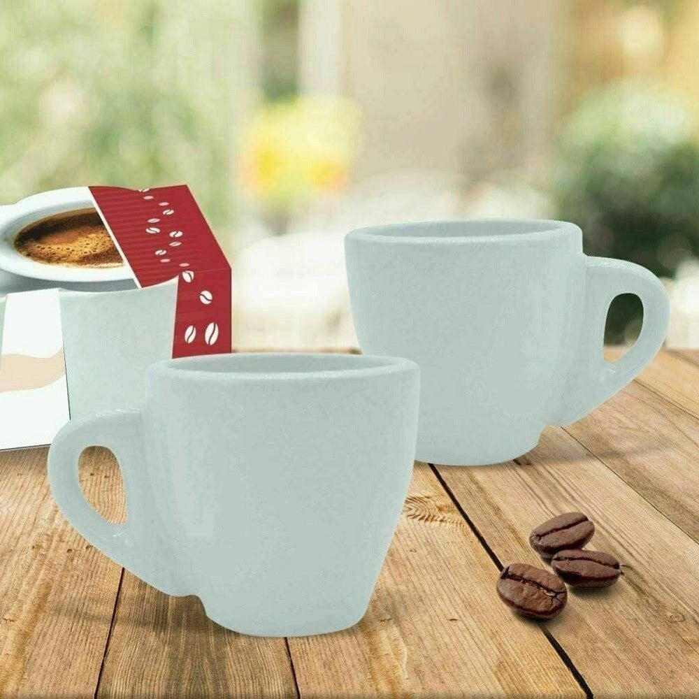 Trade Shop - Set 6 Tazzine Servizio Da Caffe Tazzina Alta In Ceramica Bianca Da Cucina -