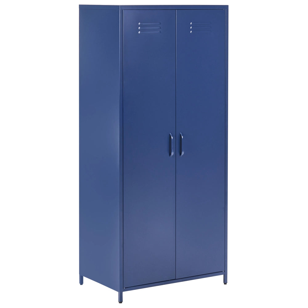 Armadio Portaoggetti Home Office Acciaio Blu Navy 2 Ante 4 Ripiani Design Industriale