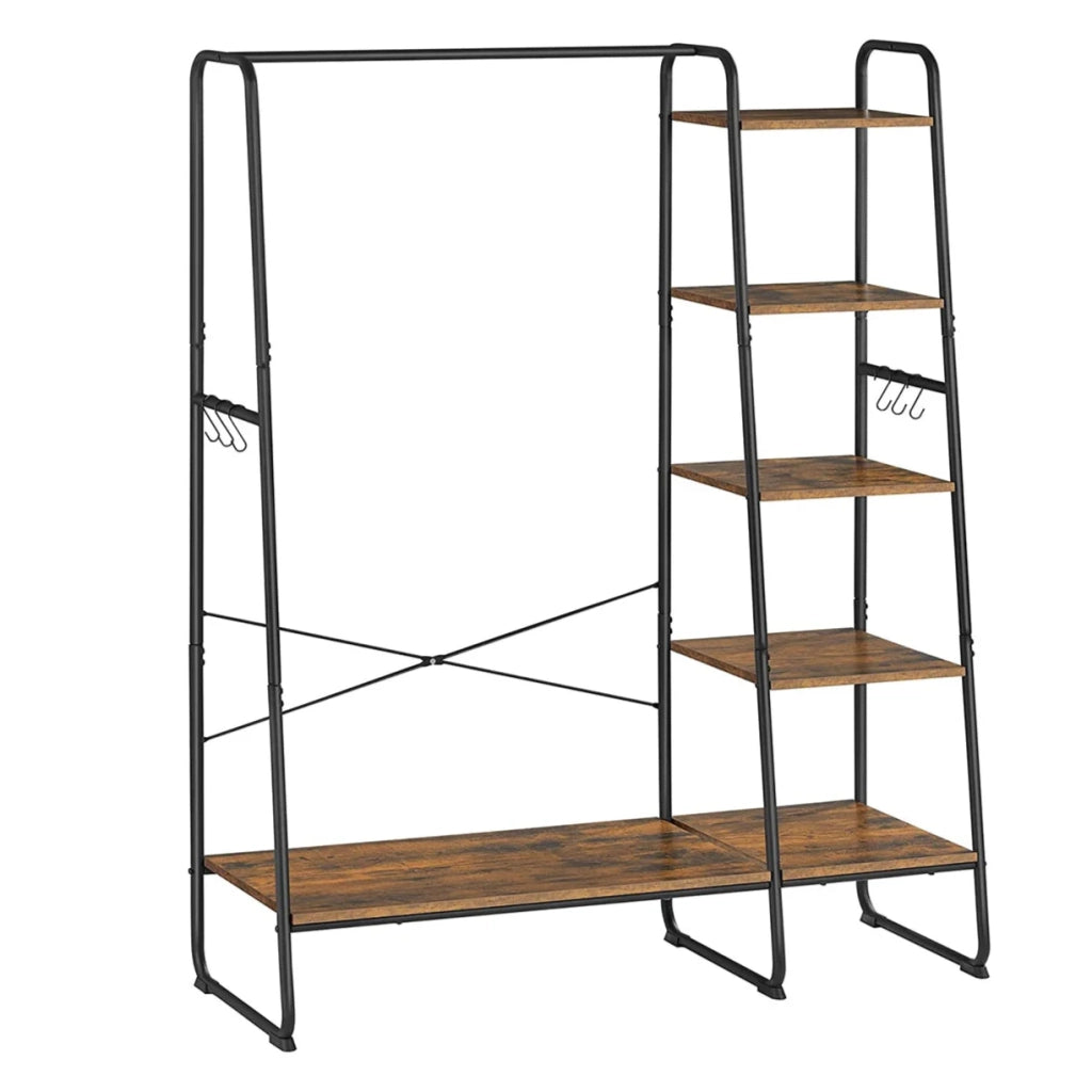 Appendiabiti/scarpiera indipendente 45 x 120 x 160 cm ingresso/guardaroba con 5 ripiani portaoggetti e 6 ganci per camera da letto soggiorno corridoio stile industriale marrone 12_0007093