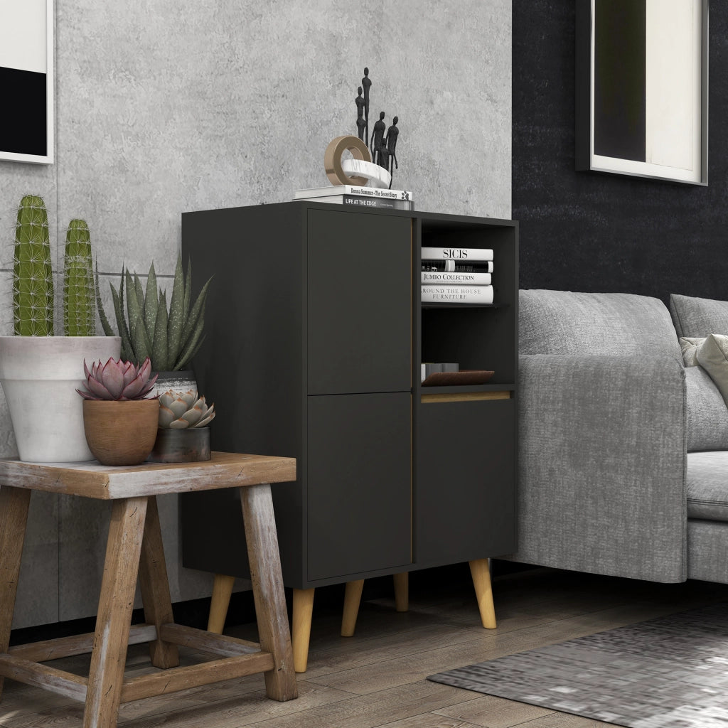 Armadio con ripiani regolabili e piedi in legno massello ¨C Minimal ¨C Grigio scuro 70x40x96 cm