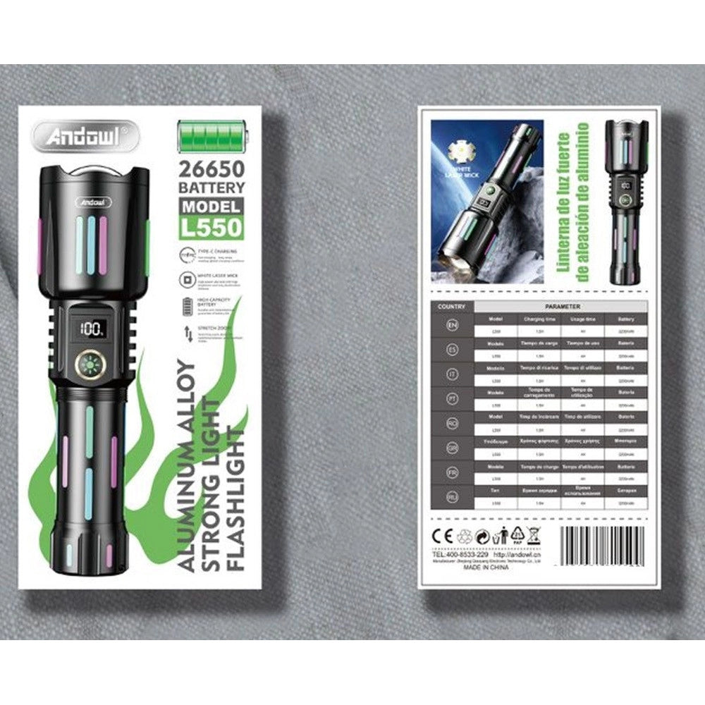 Trade Shop - Torcia Elettrica Led In Lega Di Alluminio Ad Alta Luminosità Ricaricabile Con Zoom L550 -