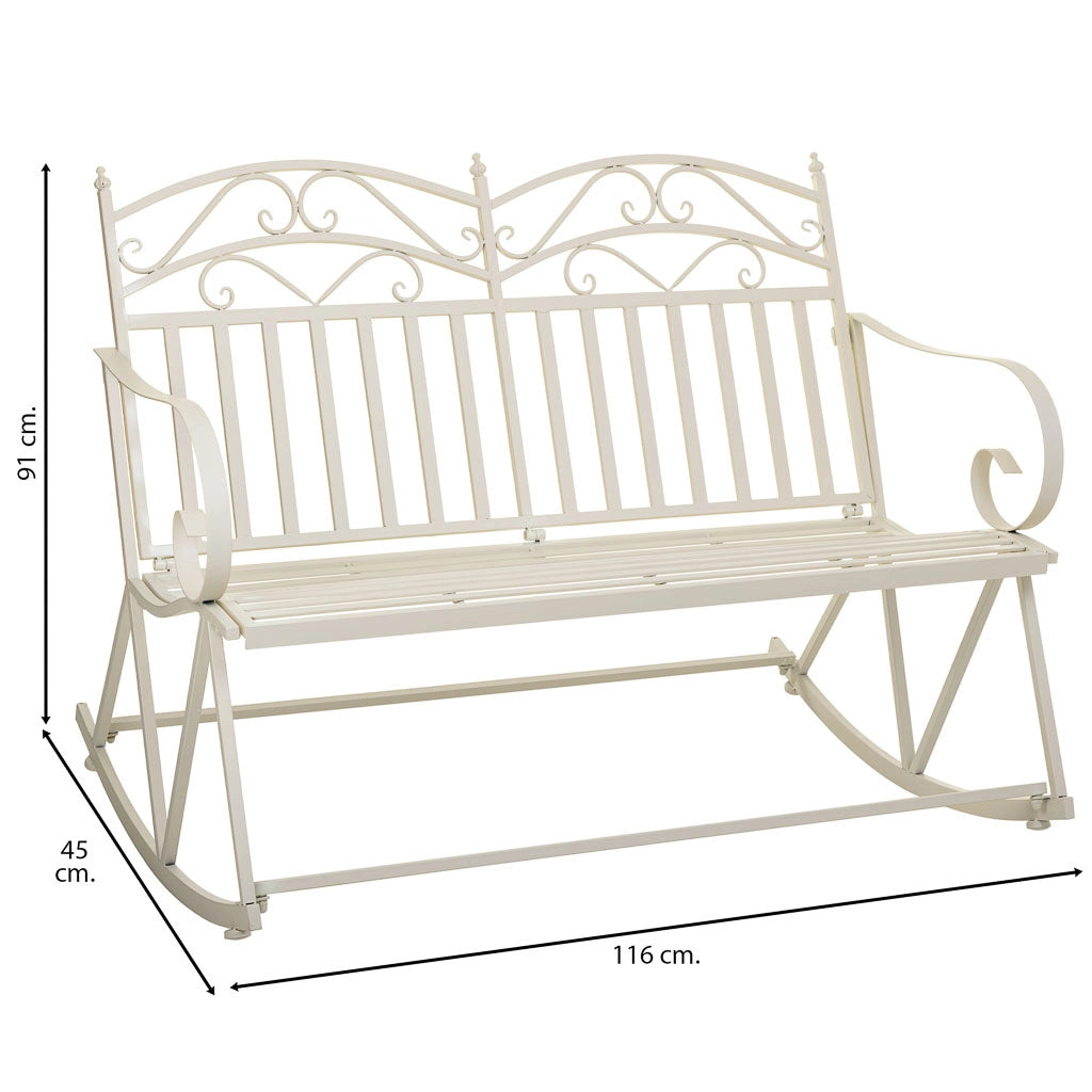 Divano a dondolo in ferro battuto bianco 116x45x91h cm