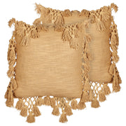 Set di 2 cuscini in cotone sabbia con nappe 45 x 45 cm morbida imbottitura