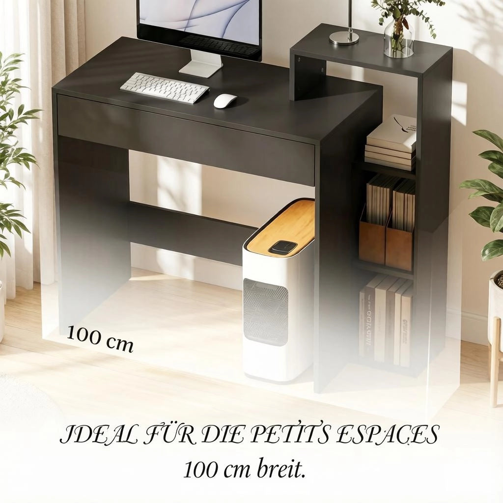 SCRIVANIA CON 3 RIPIANI APERTI E CASSETTO 100x40x90 cm Nera