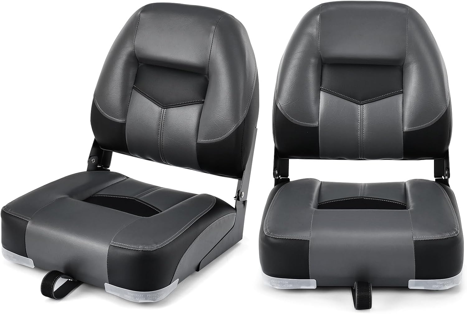 Set di 2 Sedie da Barca, Sedie per Barca Con Schienale Basso, Sedia da Barca Pieghevole, con Schiuma Spessa, Cinghia di Fissaggio, 50 x 42 x 52 cm (Grigio+Nero)