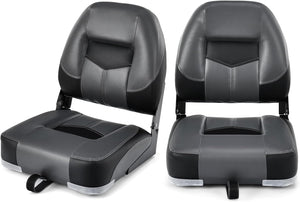 Set di 2 Sedie da Barca, Sedie per Barca Con Schienale Basso, Sedia da Barca Pieghevole, con Schiuma Spessa, Cinghia di Fissaggio, 50 x 42 x 52 cm (Grigio+Nero)