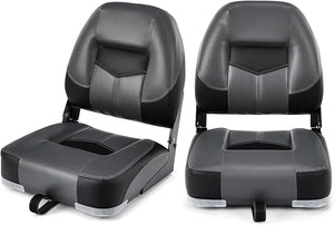 Set di 2 Sedie da Barca, Sedie per Barca Con Schienale Basso, Sedia da Barca Pieghevole, con Schiuma Spessa, Cinghia di Fissaggio, 50 x 42 x 52 cm (Grigio+Nero)