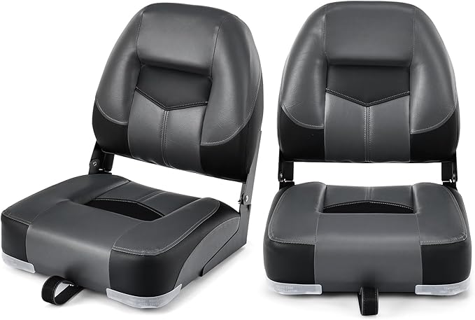 Set di 2 Sedie da Barca, Sedie per Barca Con Schienale Basso, Sedia da Barca Pieghevole, con Schiuma Spessa, Cinghia di Fissaggio, 50 x 42 x 52 cm (Grigio+Nero)