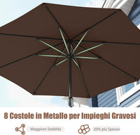 Ombrellone da Giardino da 260/360 cm, Ombrellone Parasole con Manovella, Ombrellone da Spiaggia con 8 Stecche, per Cortile Piscina Giardino (Caffè,260 cm)