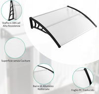 Tettoia per Porta Finestra, Pensilina Tettoia per Porta in Policarbonato, per Protezione da Sole, Pioggia, Neve, per Balcone, Finestre e Porte (Nero, 122 x 99 x 28cm)