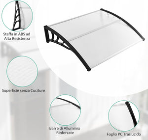 Tettoia per Porta Finestra, Pensilina Tettoia per Porta in Policarbonato, per Protezione da Sole, Pioggia, Neve, per Balcone, Finestre e Porte (Nero, 122 x 99 x 28cm)