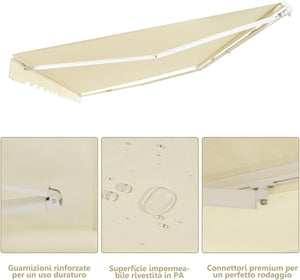 Tenda da Sole per Esterno Avvolgibile 3 x 2,5 M, Tenda da Sole a Bracci Estensibili con Telaio in Alluminio, Tettuccio Resistente al Sole e Impermeabile e Manovella (3 x 2,5 m, Beige)