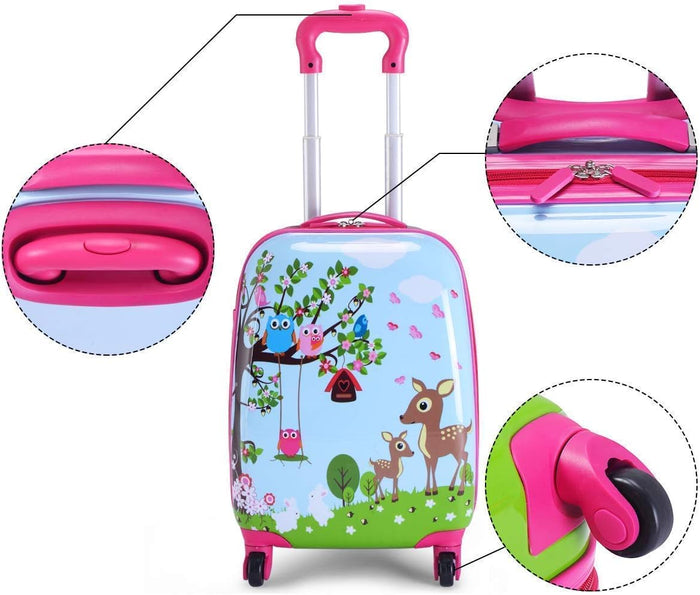 Set di Valigia per Bambini, 16" Valigia+ 12" Zaino, 2 Pezzi, con Ruote Girevoli a 360° e Maniglia Retrattile, Ideale per Viaggiare in Modo Comodo e Divertente (Modello 11)