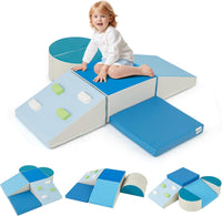 Set di 6 Blocchi di Schiuma per Arrampicata per Bambini, Blocchi in Schiuma per Arrampicarsi e Strisciare, Costruzione Mattoncini Morbidi per Bambini 12+ Mesi (Blu)